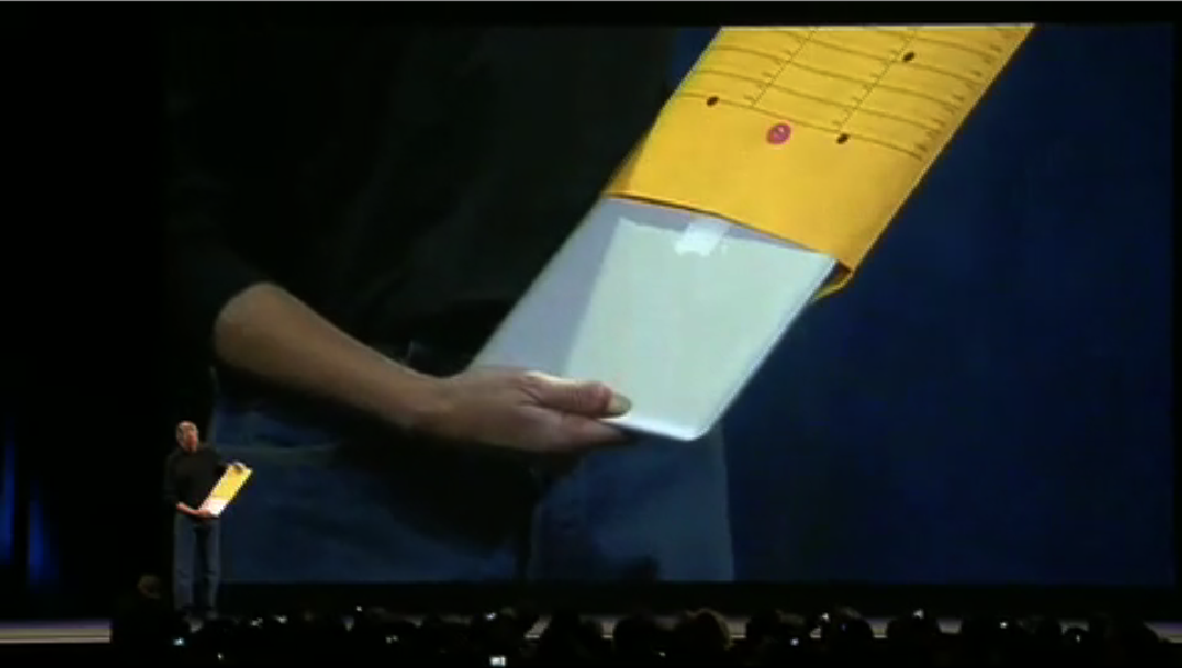 Steve Jobs taking the MacBook Air out of an envelope at the Keynote, January 15 2008